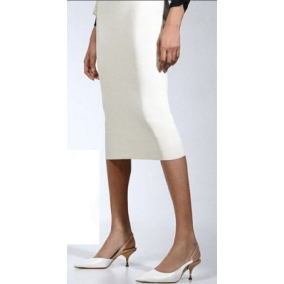 Zara Metal Trim White Pointed Toe Beige Slingback Kitten Heels Size 39/US-8 NWT - Picture 1 of 11